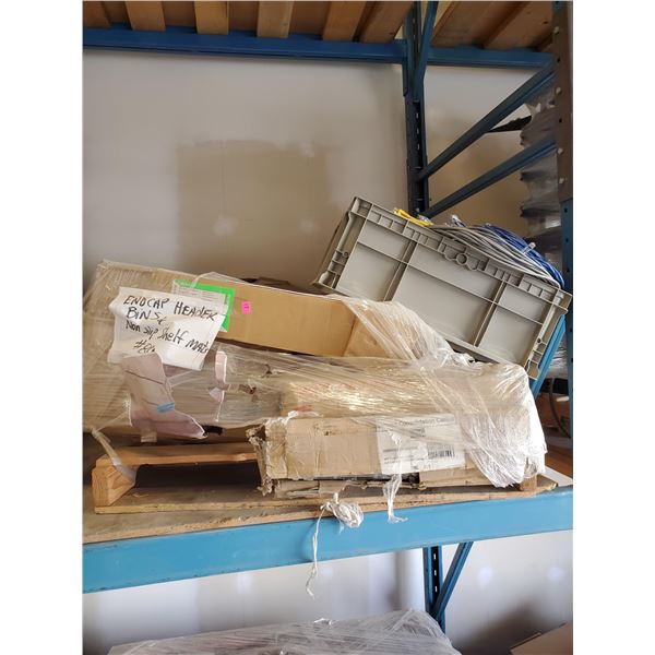 PALLET OF END CAP HEADER BINS & NON SLIP SHELF