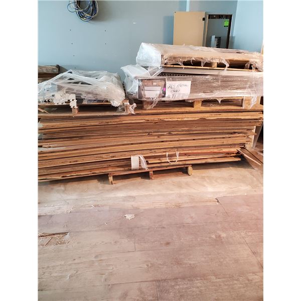 PALLET OF PARTICLE BOARD, GREY METAL