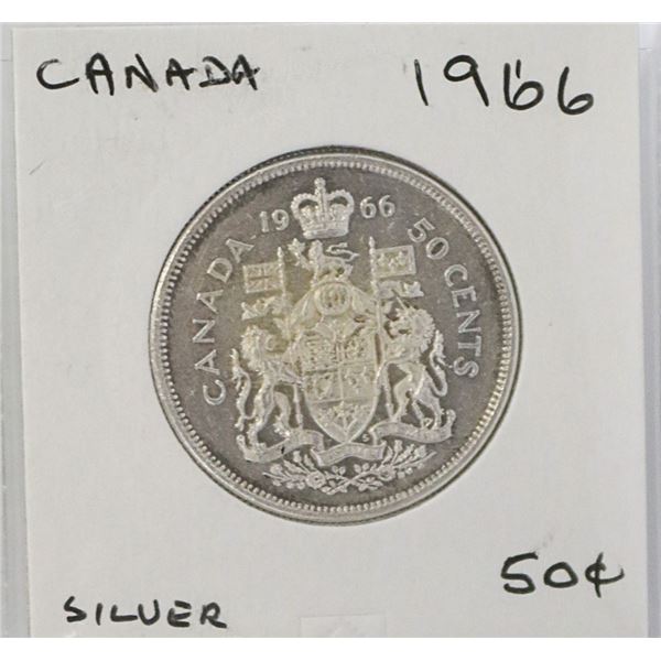 1966 CANADIAN 50 CENT SILVER COIN.