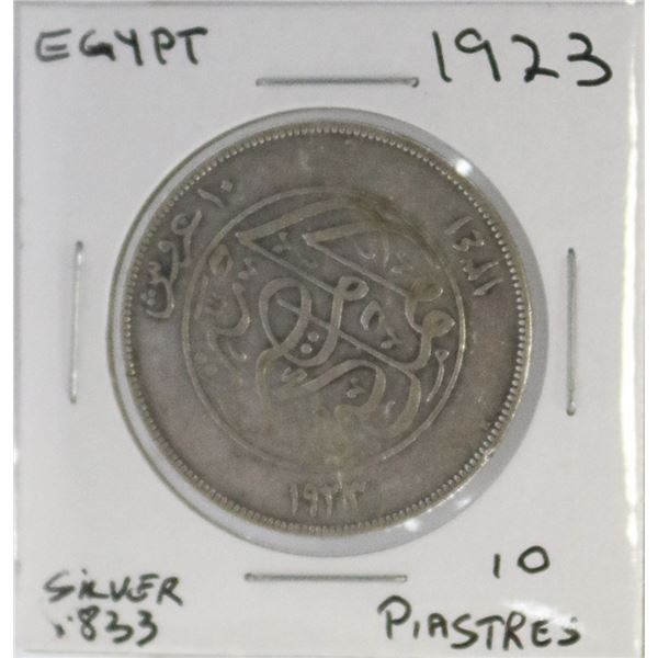 EGYPT 1923  TEN PIASTRES LARGE SILVER COIN.