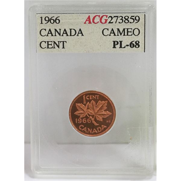 1960 CANADIAN PENNY MS-66. ACG ACCUGRADE.
