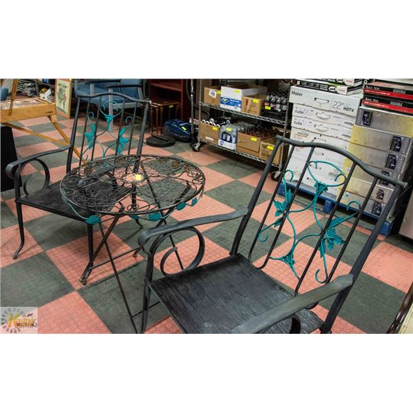 WROUGHT IRON TABLE AND CHAIR SET