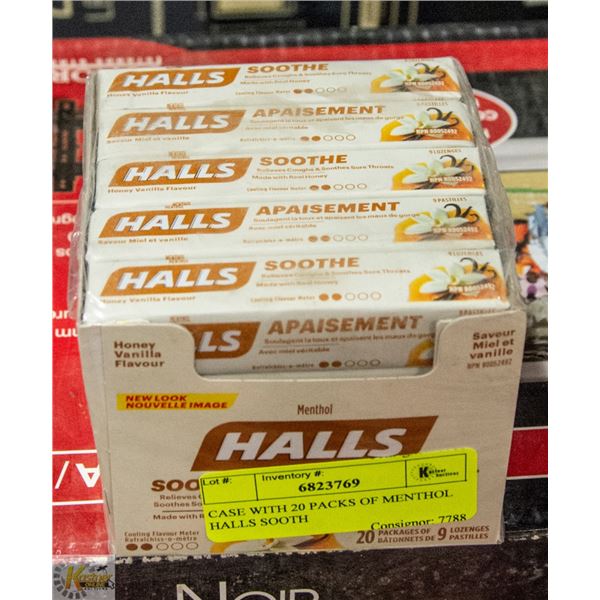 CASE WITH 20 PACKS OF MENTHOL HALLS SOOTHE
