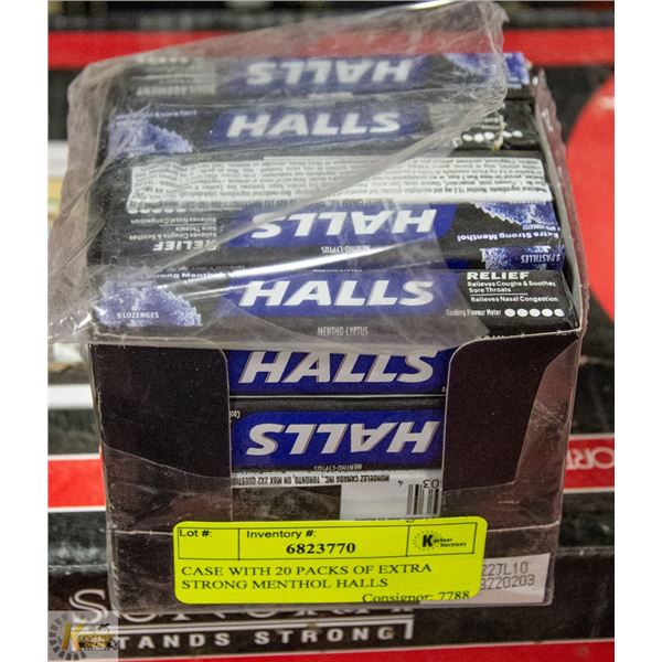 CASE WITH 20 PACKS OF EXTRA STRONG MENTHOL HALLS