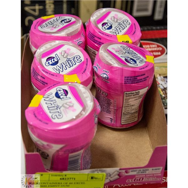 5 CONTAINERS OF 60 EXCEL BUBBLEMINT GUM