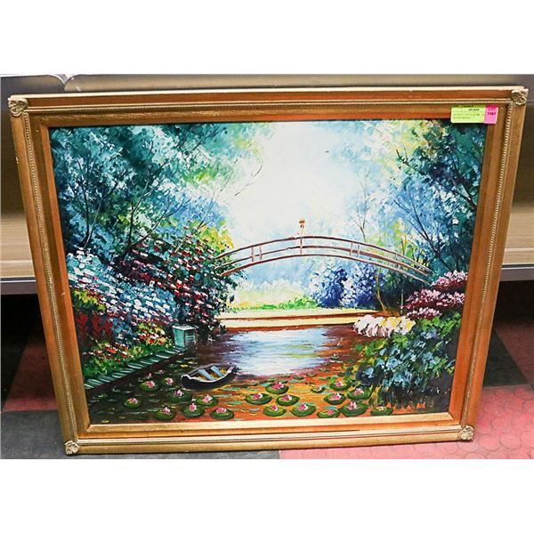 ANTIQUE UNTITLED OIL ON CANVAS "RIVER BRIDGE"