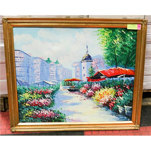 ANTIQUE UNTITLED OIL ON CANVAS "CITY GARDEN"