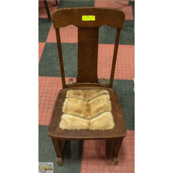 ANTIQUE WOOD KID`S ROCKING CHAIR
