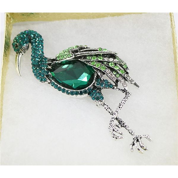 LARGE FLAMINGO RHINESTONE BROOCH