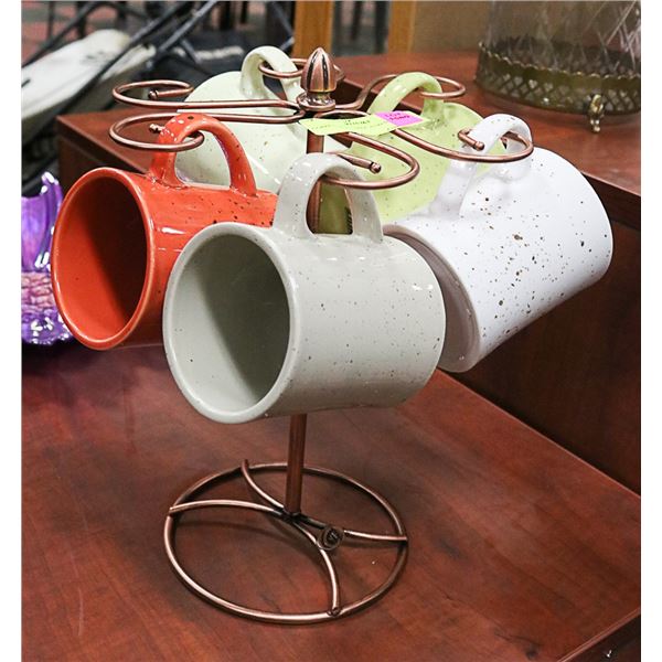 COPPER MUG TREE AND MUGS