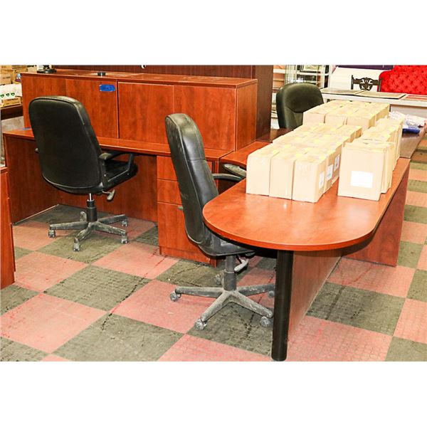 CORNER OFFICE DESK WITH 2 CHAIRS AND 3 CABINETS