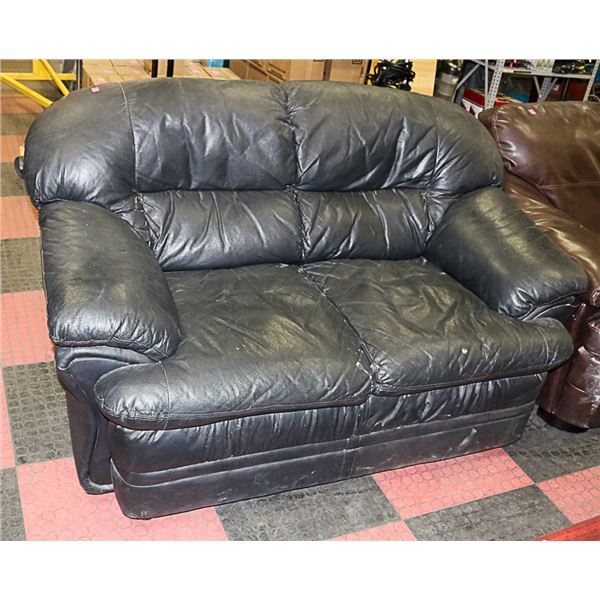 BLACK LEATHERETTE LOVESEAT
