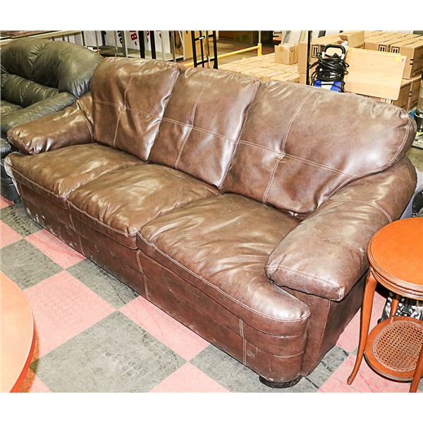 BROWN LEATHERETTE SOFA -SOME DAMAGE