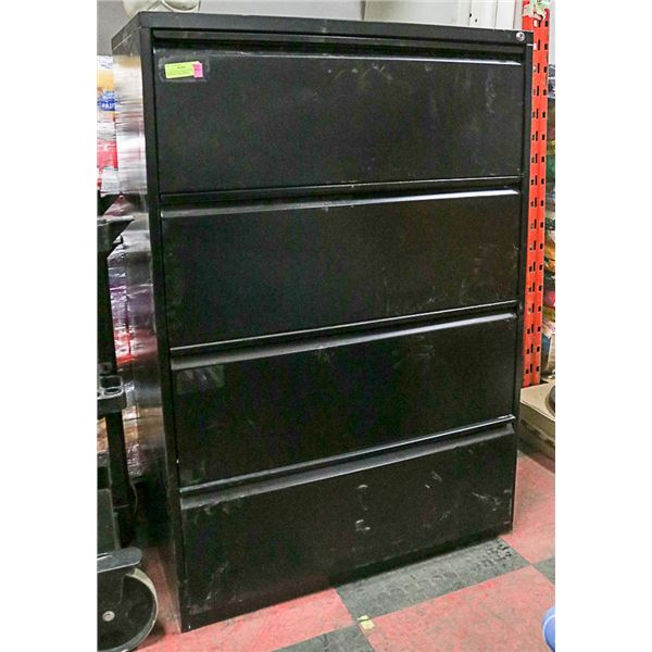 BLACK FILING CABINET WITH 4 DRAWERS 22X36 APPROX.