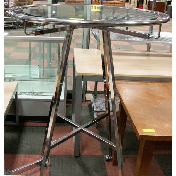 53" TALL APPROX. CHROME AND GLASS CLOTHING RACK
