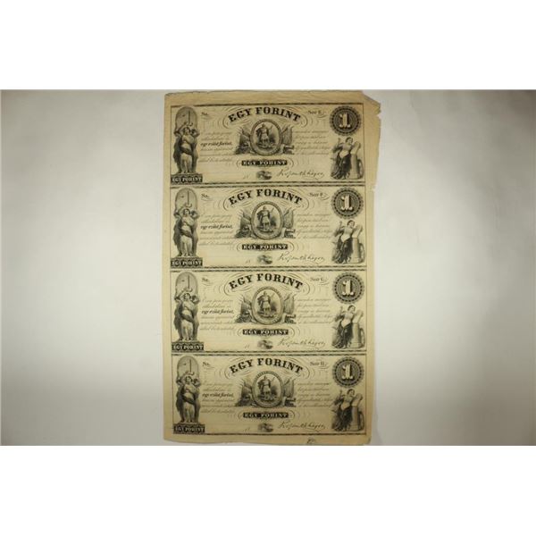 UNCUT SHEET OF 4-EGY FORINT (HUNGARIAN FUND) $1