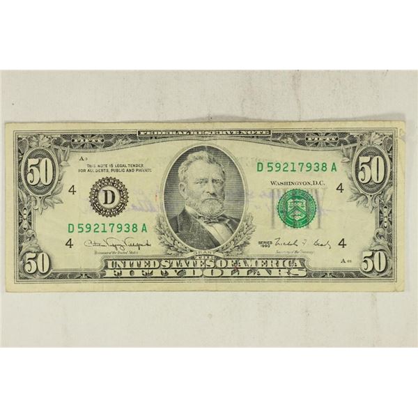 CELEBRITY SIGNATURE ON 1990-$50 FRN SIGNED BY