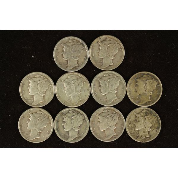 10 ASSORTED 1940'S MERCURY DIMES