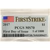 Image 3 : 2017 AMERICAN SILVER EAGLE PCGS MS70 1ST STRIKE