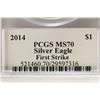 Image 4 : 2014 AMERICAN SILVER EAGLE PCGS MS70 1ST STRIKE