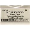 Image 4 : 2017-S AMERICAN SILVER EAGLE PCGS PR70 DCAM