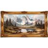 Image 1 : Snowy Mountain Lake Landscape Oil Painting Signed L. Goll  [131950]