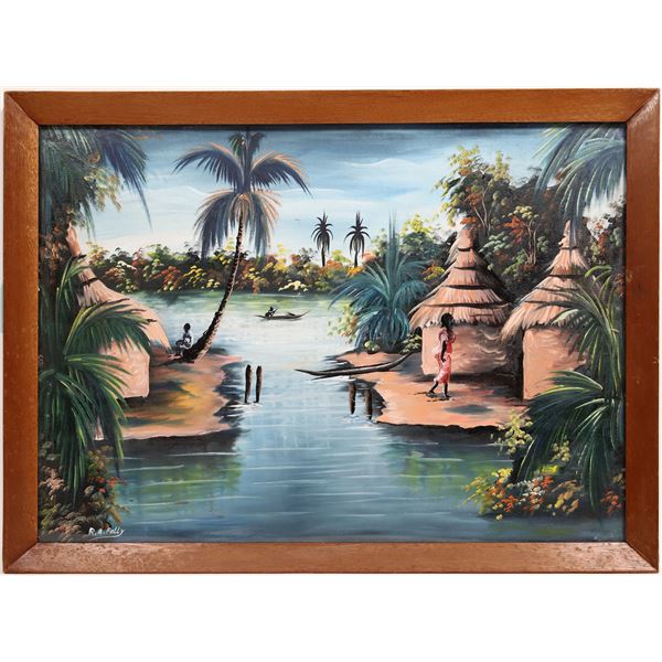 Original African Artwork Signed by Artist (2 oil paintings, framed under glass)  [133750]