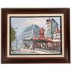 Image 1 : Paris Street Scene, Moulin Rouge Oil Painting, Signed   [133752]