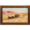 Image 1 : Stagecoach Pursued by Indians Western Painting, Oil on Canvas Signed Curtin  [132264]