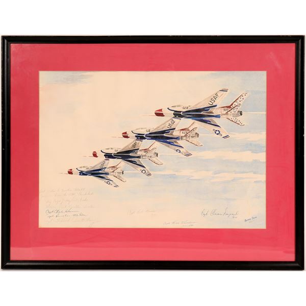 Bonnie Snow Watercolor, 1965, "Thunderbirds" Signed by the Pilots  [114397]