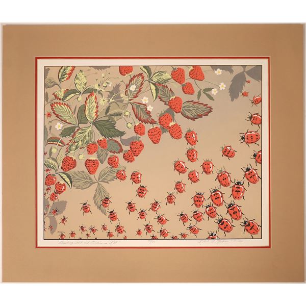 Robert A. Kercher Serigraph "Strawberry Bed and Ladies in Red"  [131947]