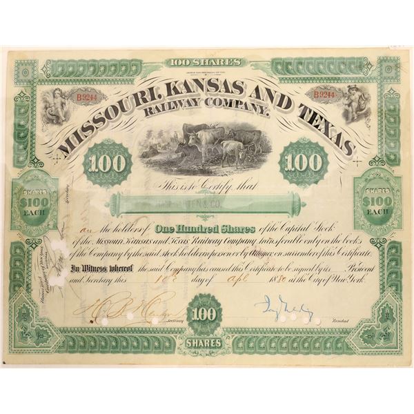 Missouri, Kansas & Texas Railway Co. Stock Signed by Jay Gould  [134058]