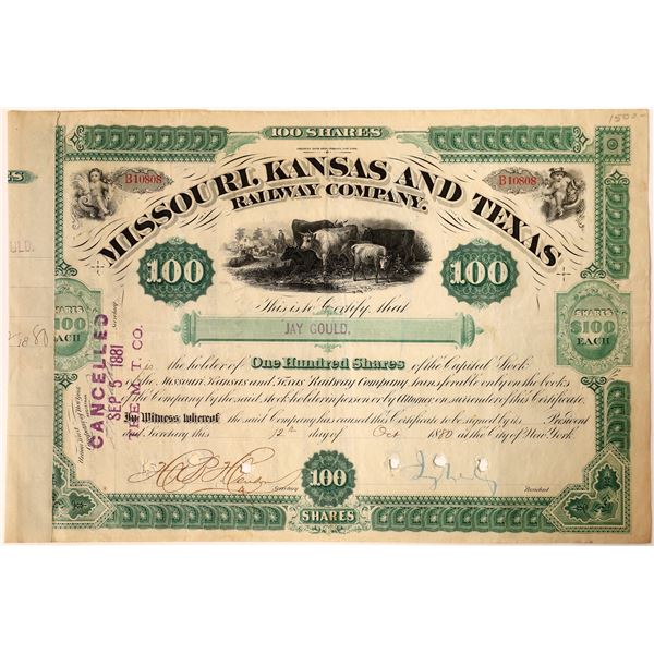 Jay Gould signed Missouri, Kansas and Texas Railroad Company Stock  [130197]