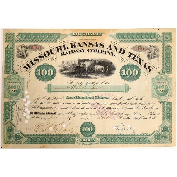 Jay Gould signed Missouri, Kansas and Texas Railroad Company Stock  [130199]