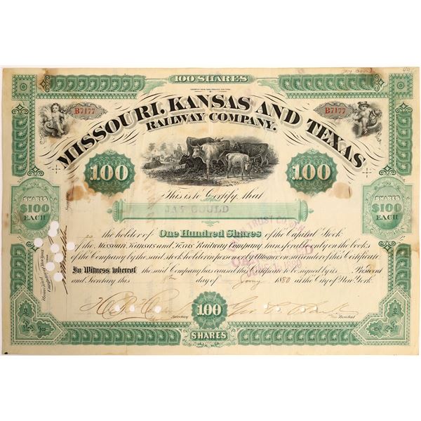 Jay Gould signed Missouri, Kansas and Texas Railroad Company Stock  [130200]