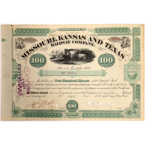 Jay Gould signed Missouri, Kansas and Texas Railroad Company Stock  [130201]