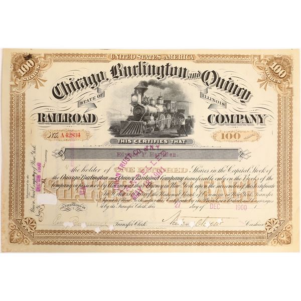 Harriman Signature on Chicago, Burlington and Quincy Railroad Stock  [130214]