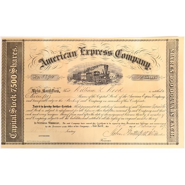 American Express Stock Certificate signed by John Butterfield and William Fargo  [132695]