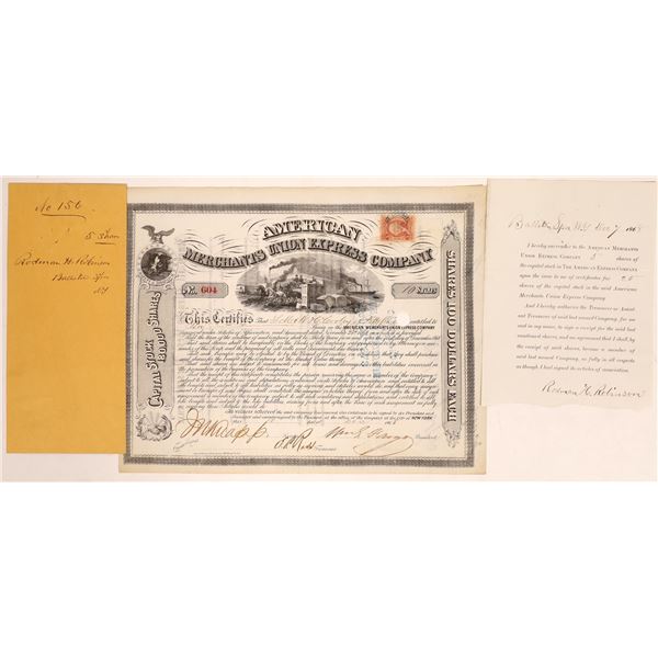 American Merchants Union Express Co. Stock Certificate Signed by Fargo  [134069]