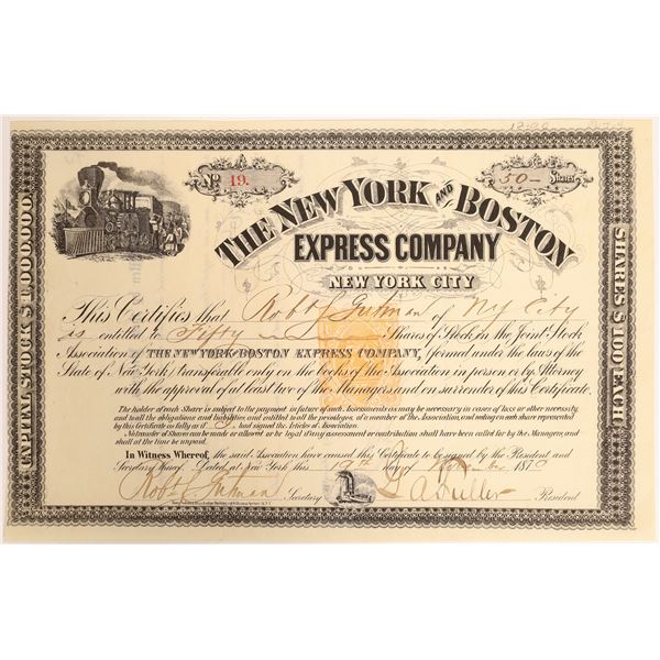 New York and Boston Express Co. Stock Certificate with Rare 25c Imprint Revenue at center   [132730]