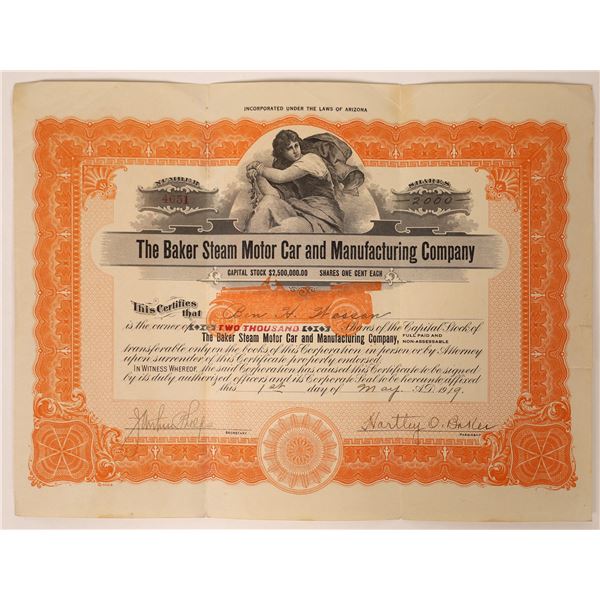 Baker Steam Motor Car & Manufacturing Stock Certificate  [131870]