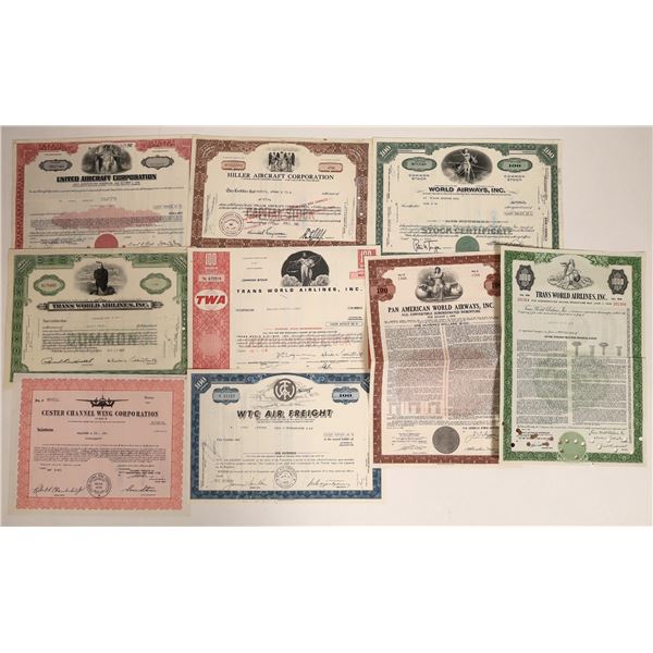 Airline Stock Certificate Group Including TWA (9)  [111867]