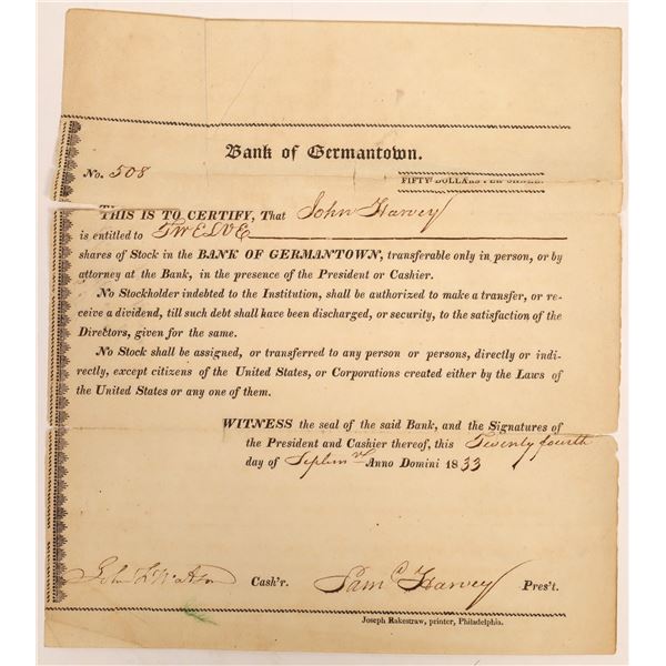 Bank of Germantown Stock Certificate  [134113]