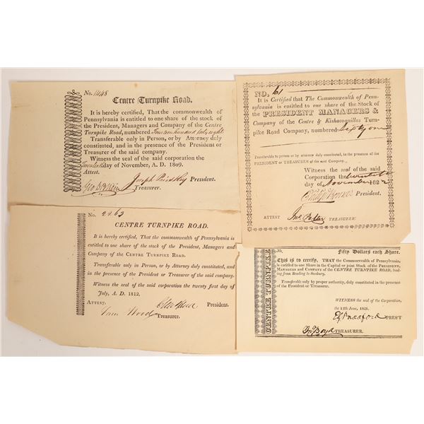 Centre Turnpike Stock Certificates, four varieties  [132770]