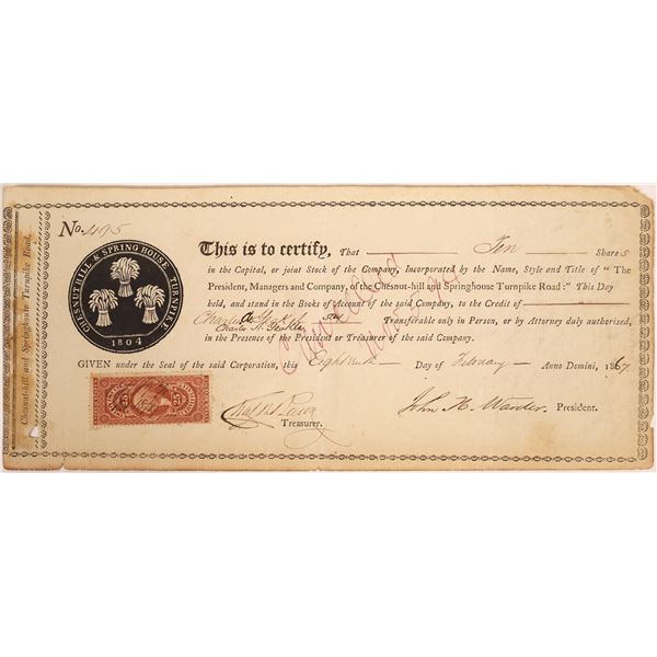 Chesnut-hill & Springhouse Turnpike Road Co. Stock Certificate  [134132]