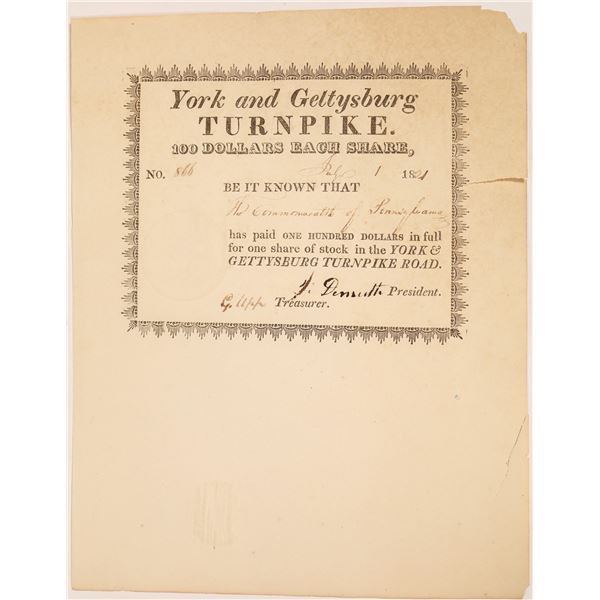 York & Gettysburg Turnpike Road Stock Certificate  [134117]