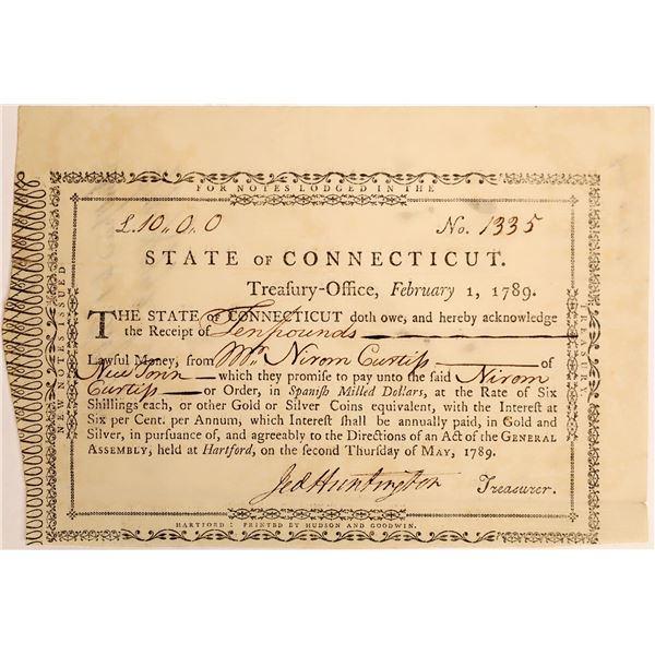 State of Connecticut Ten Pound Note, 1789  [118363]