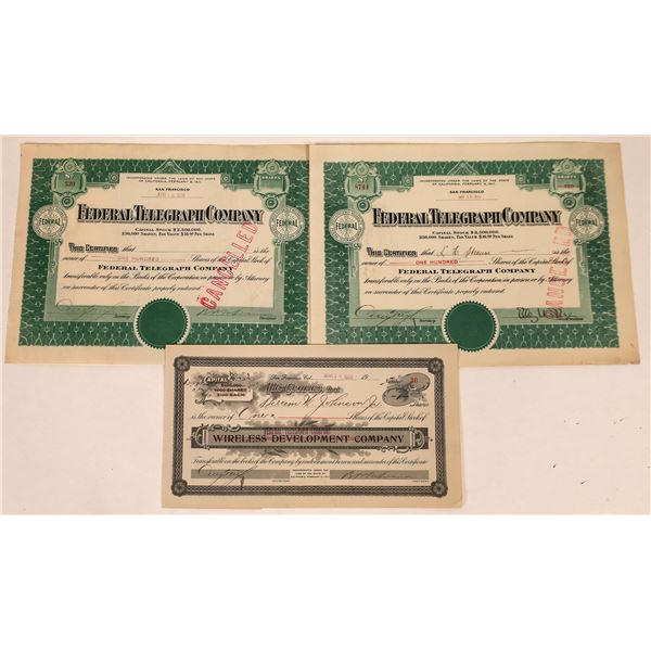 Federal Telegraph Company Stock Certificates (3)  [135427]