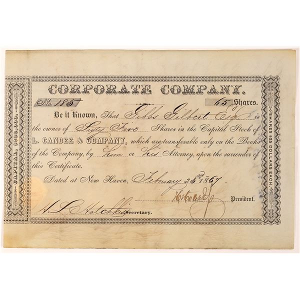 Rubber Boot & Shoe Manuf. L. Candee & Company Stock Certificate 1867  [127611]