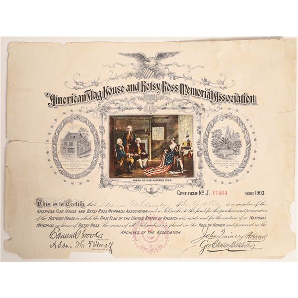 American Flag House and Betsy Ross Memorial Association Stock Certificate  [132731]